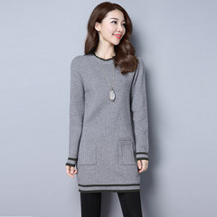 Autumn style new edition of Korean sweater, women's sleeve head, long cashmere sweater, loose knit wool sweater, autumn and winter coat 3XL Round collar - gray