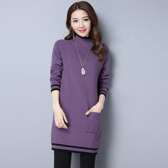 Autumn style new edition of Korean sweater, women's sleeve head, long cashmere sweater, loose knit wool sweater, autumn and winter coat 3XL A half - Purple
