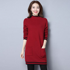 Autumn style new edition of Korean sweater, women's sleeve head, long cashmere sweater, loose knit wool sweater, autumn and winter coat 3XL A semi - red wine
