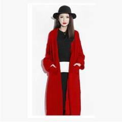 Mao Xiannv long thick sweater cardigan wool sweater knee thickening in the long section of loose coat S gules