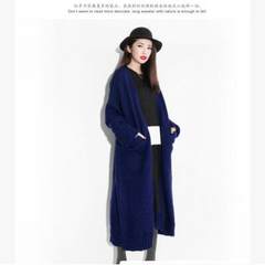 Mao Xiannv long thick sweater cardigan wool sweater knee thickening in the long section of loose coat S pullulan