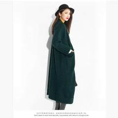 Mao Xiannv long thick sweater cardigan wool sweater knee thickening in the long section of loose coat S Blackish green