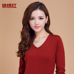 Break the code to clean sweater, female autumn and winter sleeve head, loose Korean version students short wool big size long sleeve knitted bottoming shirt M Rust red