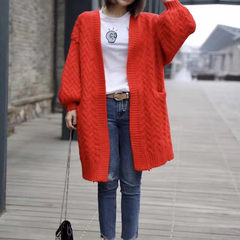 The 2017 New South Korean exports in the long thick Lantern Sleeve Sweater Cardigan coat female tide F gules