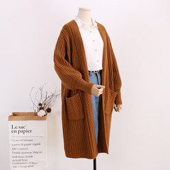 Korean Lantern Sleeve lazy twist lines long cardigan sweater coat female caramel color cream thick sweater F Caramel color
