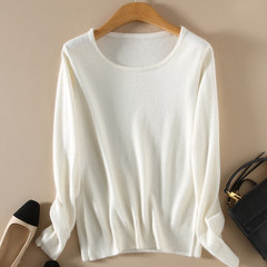 New female thin Pullover short neck sweater lady wool sweater size long sleeved shirt M (round neck) white