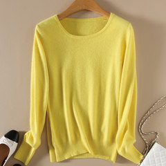 New female thin Pullover short neck sweater lady wool sweater size long sleeved shirt M (round neck) yellow