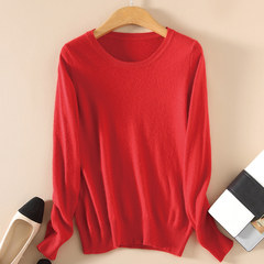 New female thin Pullover short neck sweater lady wool sweater size long sleeved shirt M (round neck) gules