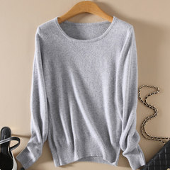 New female thin Pullover short neck sweater lady wool sweater size long sleeved shirt M (round neck) Light grey