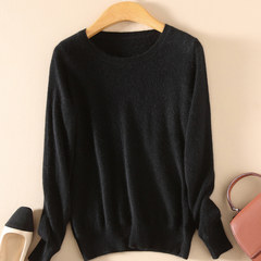 New female thin Pullover short neck sweater lady wool sweater size long sleeved shirt M (round neck) black