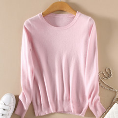 New female thin Pullover short neck sweater lady wool sweater size long sleeved shirt M (round neck) Pink