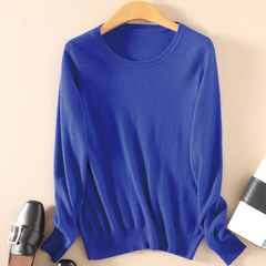 New female thin Pullover short neck sweater lady wool sweater size long sleeved shirt M (round neck) Royal Blue