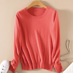 New female thin Pullover short neck sweater lady wool sweater size long sleeved shirt M (round neck) Watermelon Red