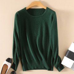 New female thin Pullover short neck sweater lady wool sweater size long sleeved shirt M (round neck) Blackish green