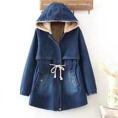 The long winter new Korean children with a thick denim cashmere wool coat in winter lamb Hooded Coat tide S Blue 2