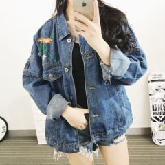 Embroidered Denim Jacket and loose female BF students all-match Korean cowboy waistcoat 2017 new autumn tide S blue