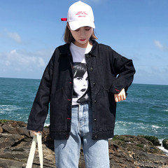Denim jacket female autumn 2017 spring tide new Korean BF loose jeans short light all-match students Collection baby priority delivery ~! 125 black