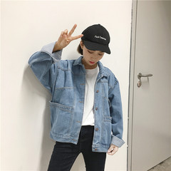 Denim jacket female autumn 2017 spring tide new Korean BF loose jeans short light all-match students Collection baby priority delivery ~! 8065 light blue