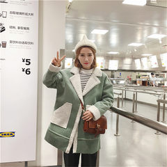 Warm cowboy coat jacket girls long 2017 new autumn and winter with thick lamb wool cashmere loose. L 876 light green