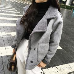Warm cowboy coat jacket girls long 2017 new autumn and winter with thick lamb wool cashmere loose. L 8107 gray