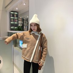 Warm cowboy coat jacket girls long 2017 new autumn and winter with thick lamb wool cashmere loose. L 316 Khaki