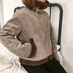 Warm cowboy coat jacket girls long 2017 new autumn and winter with thick lamb wool cashmere loose. L 502 shallow coffee