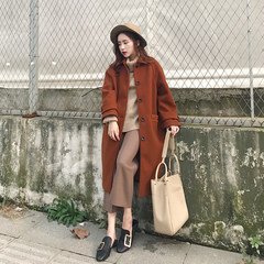 Girls long woolen coat 2017 autumn winter new Korean students loose wool coat thick caramel color S Caramel color (routine)