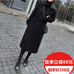 Autumn and winter when the Korean version of the OL in the long section of knee slim slim black wool coat female thick woolen coat 3XL black