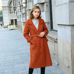 2017 autumn and winter new style Korean Lapel color wool coat, slim, long hair lace coat coat, female S black