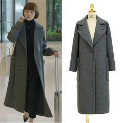 My former life Tang Jing with loose long thick wool wool overcoat woollen Korea female winter XS Gray herringbone