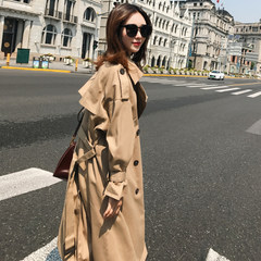 In the autumn of 2017 Korean students in the long section of new double breasted knee waist tie Khaki Windbreaker Jacket Women XS Khaki