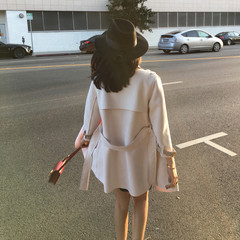 2017秋冬季韩版新款显瘦小个子风衣女收腰中长款休闲鹿皮绒外套女 S 米白色