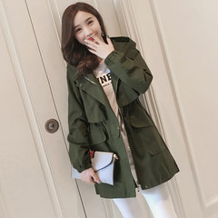 Coat girl 2017 spring and Autumn Edition of new version of Korean students, long length loose waist army green tooling leisure windbreaker S Army green