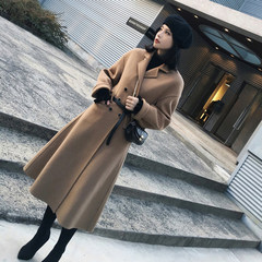 2017 girls woolen coat long winter clothing new slim slim camel wool coat Girl Skirt knee XS Black [spot]
