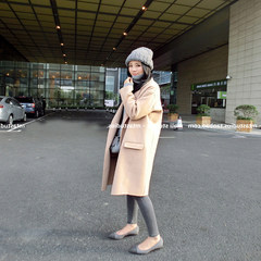 Korean winter all-match in the long wool coat female thin camel knee loose woolen coat girl students XS Camel