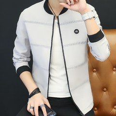 Autumn outfit men's autumn, 2017 new Korean version, trend of self-cultivation, men's jacket, lovers, cashmere, spring and autumn baseball clothes 3XL Grey 8716