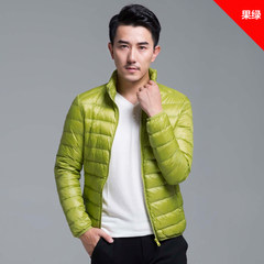 2017 new winter light jacket collar male hooded size ultra thin and light young slim jacket 3XL Fruit green