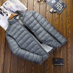 A new autumn and winter light jacket collar men size ultra slim slim portable youth jacket 3XL Light grey