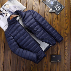A new autumn and winter light jacket collar men size ultra slim slim portable youth jacket 3XL Tibet Navy