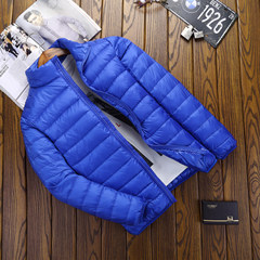 A new autumn and winter light jacket collar men size ultra slim slim portable youth jacket 3XL Royal Blue
