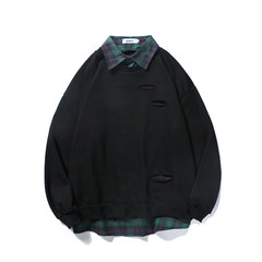 @ Aberdeen literary men fall head hole set Korean students tide fake two coat sweater long sleeved baggy clothes S black
