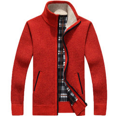 天天特价男装秋季开衫拉链毛衣加厚加绒立领男宽松保暖针织衫外套 3XL 橘红