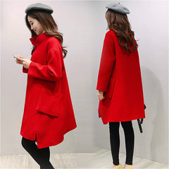 Wool coat 2017 female autumn ladies loose in the long section of the Korean version of the new red cocoon wool woolen coat XS Join the shopping cart for small gifts!
