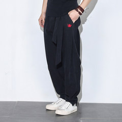 The wind Chinese men's trousers loose pants pants outfit Haren male hip hop movement wide leg pants and lantern feet M (120-135 Jin) [G06: belt]