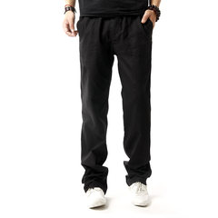 Linen pants men thin pants loose straight China cotton casual pants pants Mens size wind pants in summer 3XL black