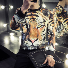 China Men T-shirt long sleeved T-shirt sweater style male male tiger print T-Shirt Size Mens slim Korean tide 3XL black