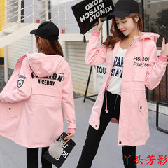Middle and long coat women spring and autumn dress 2017 new style of self-cultivation, thin big code students hooded Korean windbreaker coat M black