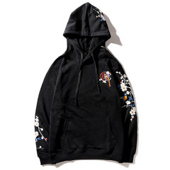 Chinese wind embroidered Hoodie sleeve head size male sport coat autumn Japanese retro hoodies country tide brand 3XL black