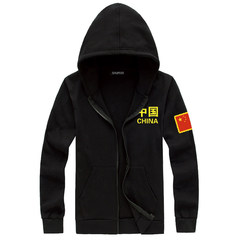 Autumn and winter China flag Hoody Hoodie plus velvet embroidery male commando Chinese uniform wind tide male sweater 3XL Thin China