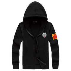 Autumn and winter China flag Hoody Hoodie plus velvet embroidery male commando Chinese uniform wind tide male sweater 3XL Thin gray wolf